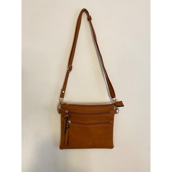 New! Small Tan Faux Leather Crossbody Purse With Adjustable Strap & Polka Dot In - Picture 1 of 6